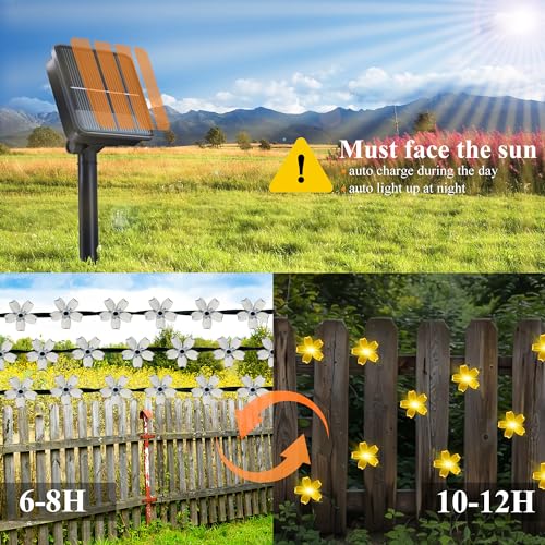 Solar String Lights for Outside，50 LED Solar Flower String Lights Outdoor Waterproof，Solar Powered Outdoor Decorative String Lights for Yard, Lawn, Fence, Flower Garden, Christmas Tree