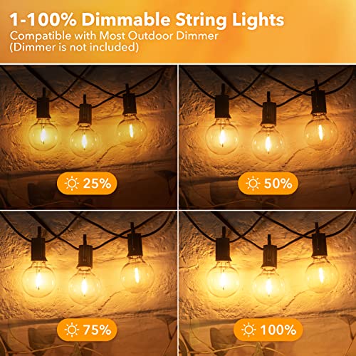 Brightown Outdoor String Lights - Connectable Dimmable LED Patio String Lights with G40 Globe Plastic Bulbs, All Weatherproof Hanging Lights for Outside Backyard Porch (50 ft - 25 LED Bulbs)