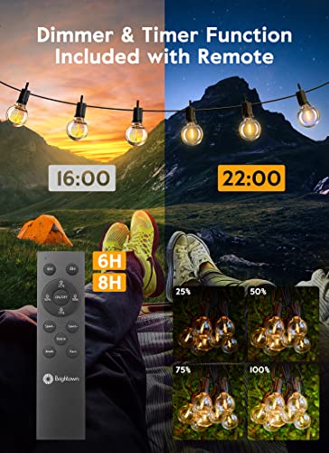 Brightown Outdoor String Lights with Remote, 38Ft(28+10) Patio Lights Outdoor Waterproof, String Lights for Outside with 15 Shatterproof LED Bulbs, Hanging Lights for Porch Balcony Bistro Cafe