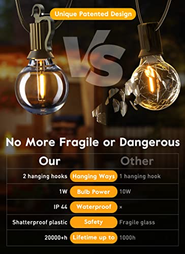 Brightown Outdoor String Lights with Remote, 38Ft(28+10) Patio Lights Outdoor Waterproof, String Lights for Outside with 15 Shatterproof LED Bulbs, Hanging Lights for Porch Balcony Bistro Cafe