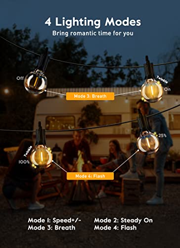 Brightown Outdoor String Lights with Remote, 38Ft(28+10) Patio Lights Outdoor Waterproof, String Lights for Outside with 15 Shatterproof LED Bulbs, Hanging Lights for Porch Balcony Bistro Cafe