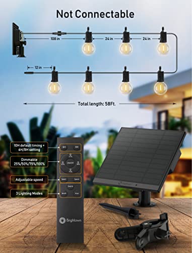 Brightown 58FT Solar String Lights Outdoor with Remote Cable Ties and Hooks, Commercial Grade Patio Lights with 26 LED Shatterproof Bulbs, 3 Light Modes Hanging Light for Backyard Party Decor
