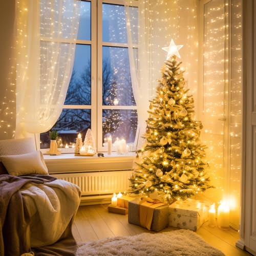 JMEXSUSS 66ft 200 LED Christmas String Lights Indoor Outdoor Waterproof, Warm White Christmas Lights Clear Wire, 8 Modes Twinkle Lights Plug in for Tree Bedroom Wedding Classroom Christmas Decorations