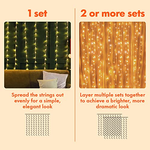 Twinkle Star 300 LED Curtain String Lights, 8 Modes Fairy Hanging Lights for Bedroom, Wedding, Party, Home Garden, Outdoor & Indoor Wall Decorations Twinkle Lights, Warm White
