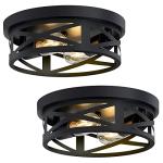 Black Flush Mount Ceiling Light, 2-Light Fixture (2 Pack)