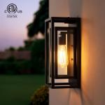 mirrea 14" Dusk to Dawn Outdoor Wall Sconce 1 Light in Matte Black Rectangular Metal Frame and Clear Glass Shade Waterproof Porch Light Patio Light Pack of 2