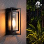 mirrea 14" Dusk to Dawn Outdoor Wall Sconce 1 Light in Matte Black Rectangular Metal Frame and Clear Glass Shade Waterproof Porch Light Patio Light Pack of 2