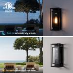 mirrea 14" Dusk to Dawn Outdoor Wall Sconce 1 Light in Matte Black Rectangular Metal Frame and Clear Glass Shade Waterproof Porch Light Patio Light Pack of 2