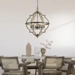 Rustic Globe Chandelier for Dining Room, Adjustable Chain