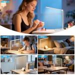 White crown LED Desk Lamp Dimmable Table Lamp Reading Lamp with USB Charging Port, 5 Lighting Modes, Sensitive Control, 30/60 Minutes Auto-Off Timer, Eye-Caring Office Lamp