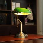 TORCHSTAR Green Glass Bankers Desk Lamp, UL Listed, Antique Desk Lamps with Brass Base, Traditional Library Lamp with Pull Chain, E26 Base, Vintage Desk Lamp for Office, Study Room