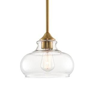 9" Modern Industrial Pendant Light, Clear Glass, Warm Brass
