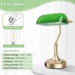 Bankers Lamp with 2 USB Ports, Touch Control Green Glass Desk Lamp with Brass Base, 3-Way Dimmable Vintage Desk Lamp for Home Office Workplace Nightstand Bedroom Library Piano, LED Bulb Included