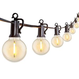 Outdoor String Lights 25 Feet G40 Globe LED Patio Lights with 13 Edison Plastic Bulbs(1 Spare), Waterproof Connectable Hanging Lights for Backyard Porch Balcony Party Decor, E12 Socket Base, Black