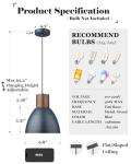 Blue Industrial Pendant Lights for Kitchen Island, Solid Wood