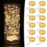 MUMUXI LED Fairy Lights Battery Operated String Lights [12 Pack] 7.2ft 20 Battery Powered LED Mini Lights, Centerpiece Table Decorations, Wedding Party Bedroom Mason Jar Christmas, Warm White