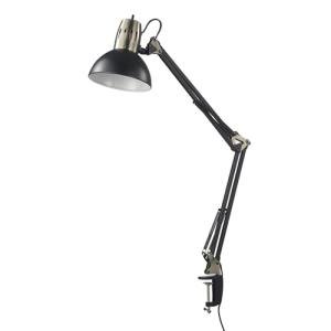 Globe Electric 62000009 32" Multi-Joint Desk Lamp with Metal Clamp, Matte Black, Antique Brass Accents, On/Off Rotary Switch on Shade, Partially Adjustable Swing Arm, Home Décor, Office Accessory