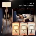 Boho Wooden Tripod Floor Lamp with Shelves & Bulb