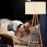 Boho Wooden Tripod Floor Lamp with Shelves & Bulb