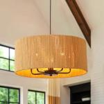 5-Light Wicker Drum Pendant Chandelier for Kitchen Foyer