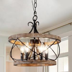 Rustic Wood Chandelier for Kitchen Dining Room Entryway