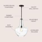 Glass/Metal LED Pendant Light, Dimmable, Farmhouse Style