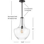 Glass/Metal LED Pendant Light, Dimmable, Farmhouse Style