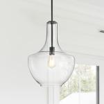 Glass/Metal LED Pendant Light, Dimmable, Farmhouse Style