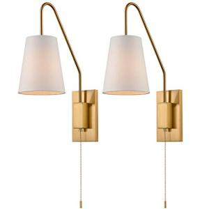 Modern Brass Gold Plug-in Wall Sconces Set - 2 Pack