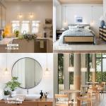 Vintage Brass Pendant Light with Clear Striped Glass