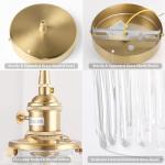 Vintage Brass Pendant Light with Clear Striped Glass