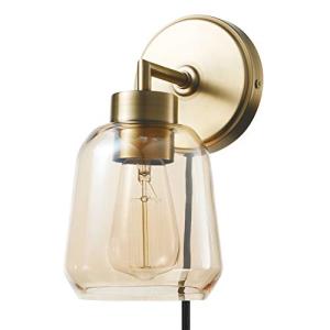 Matte Brass Wall Sconce with Smoked Amber Glass