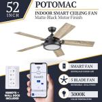 Smart Ceiling Fan with Remote Control, 52