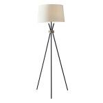 Adesso 3835-01 Benson Floor Lamp, 60 in., 150W Incandescent, Equivalent CFL, Black w/Antique Brass Accent, 1 Tripod Lamp