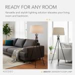Adesso 3835-01 Benson Floor Lamp, 60 in., 150W Incandescent, Equivalent CFL, Black w/Antique Brass Accent, 1 Tripod Lamp