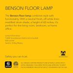 Adesso 3835-01 Benson Floor Lamp, 60 in., 150W Incandescent, Equivalent CFL, Black w/Antique Brass Accent, 1 Tripod Lamp