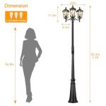 Black Roman Dusk to Dawn Outdoor Lamp Post with GFCI Outlet, Triple Head Aluminum Street Light Post for Outside, Waterproof Pole Lighting Fixture with Water Glass for Backyard Garden Patio Driveway