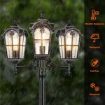 Black Roman Dusk to Dawn Outdoor Lamp Post with GFCI Outlet, Triple Head Aluminum Street Light Post for Outside, Waterproof Pole Lighting Fixture with Water Glass for Backyard Garden Patio Driveway