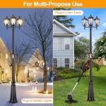 Black Roman Dusk to Dawn Outdoor Lamp Post with GFCI Outlet, Triple Head Aluminum Street Light Post for Outside, Waterproof Pole Lighting Fixture with Water Glass for Backyard Garden Patio Driveway