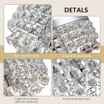 Maxax 4 Lights Crystal Chandelier, Modern Drum Ceiling Light Fixture Lamp, Raindrop Flush Mount Round Metal Shade, for Dining Room, Living Room, Bathroom, Bedroom, Chrome