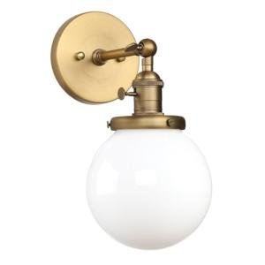 Vintage Brass Wall Sconce with White Globe Lighting