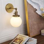 Vintage Brass Wall Sconce with White Globe Lighting