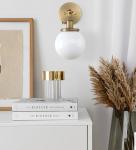 Vintage Brass Wall Sconce with White Globe Lighting