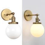 Vintage Brass Wall Sconce with White Globe Lighting
