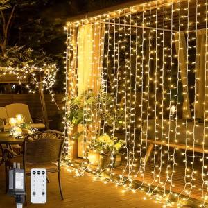 JMEXSUSS 300 LED Remote Control Curtain Lights, Plug in Fairy Curtain Lights Outdoor, Window Wall Hanging Curtain String Lights for Bedroom Backdrop Wedding Party Xmas Indoor Decor, Warm White