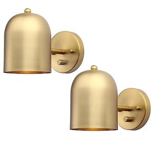 Modern Brass Wall Sconces with Dimmer Switch, Set of 2