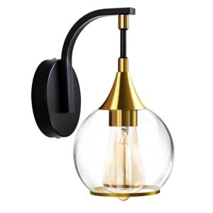 Modern Black and Gold Wall Sconce Light with Clear Glass Shade