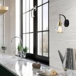 Modern Black and Gold Wall Sconce Light with Clear Glass Shade