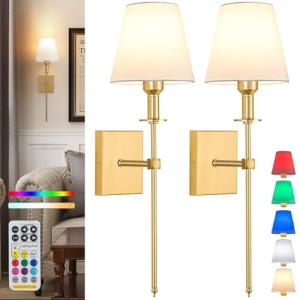Battery Operated Wall Sconces Set Of 2, Gold