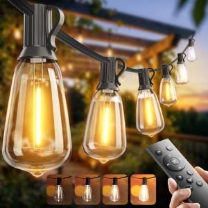addlon 100FT(50FT*2) LED Outdoor String Lights Waterproof Patio Lights with 32 Shatterproof ST38 Replaceable Bulbs(2 Spare), Dimmable Outside Hanging Lights Connectable for Porch, Backyard, 2200K